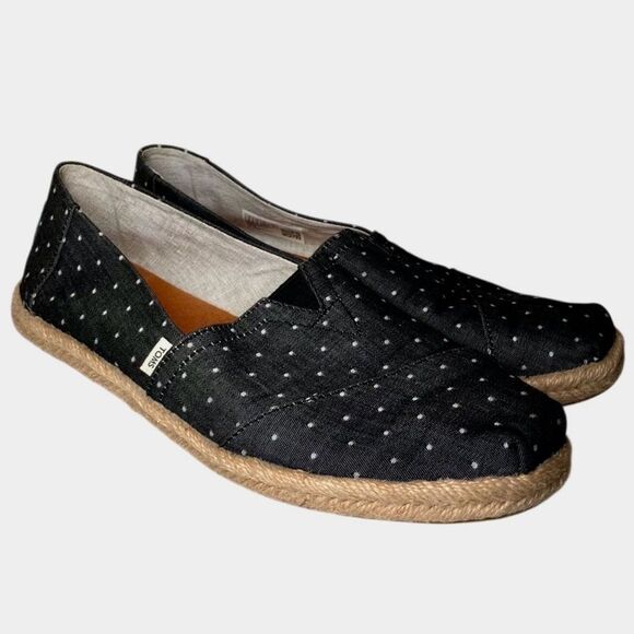 TOMS Venice Collection Polka Dot Chambray Alpargatas in Black/White Women’s 8 - Picture 3 of 6